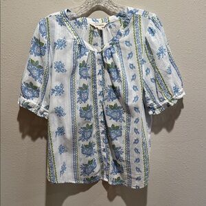 Lucky Brand Blue and White Floral Button-Front Blouse